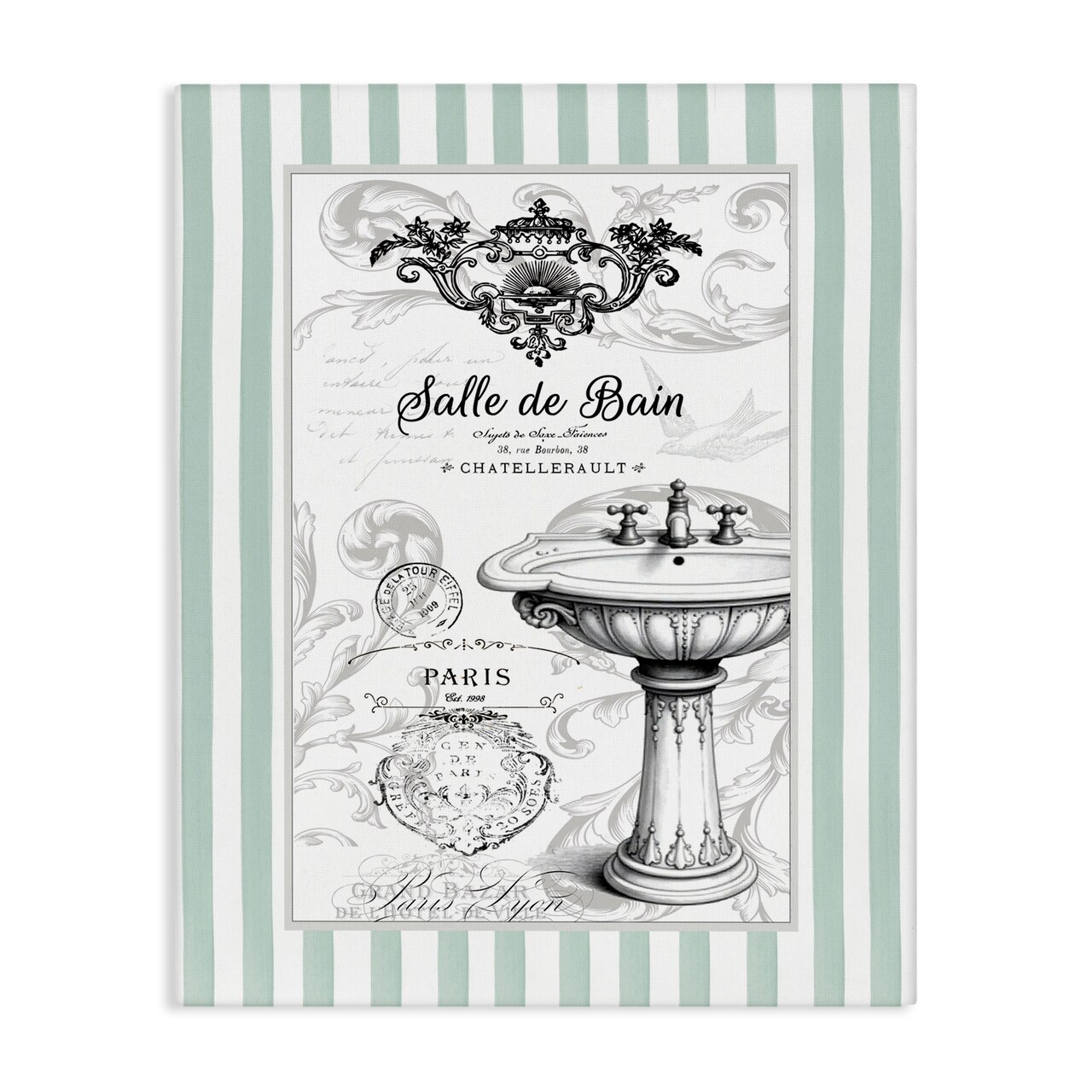 Stupell Industries French Bathroom Sink Stripes Canvas, design by Lettered and Lined